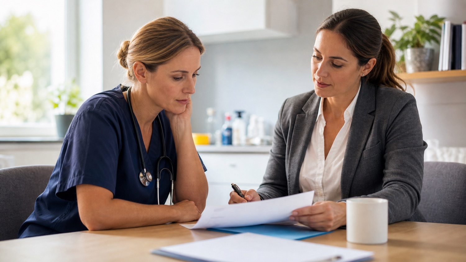 Veterinary professional discussing role details with a recruiter before a move